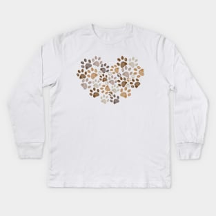 Made of heart doodle brown paw print Kids Long Sleeve T-Shirt